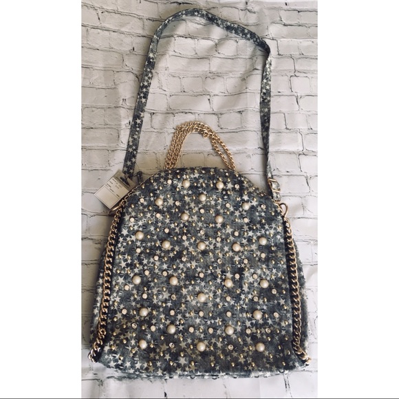 Handbags - NWT! Distressed & Embellished Denim Purse